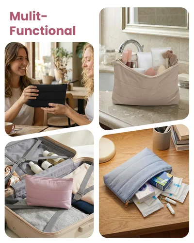 Miniatura 7 de Wandering Nature Bolsa de maquillaje pequeña, paquete de 2 bolsas de cosméticos para bolso, bolsa de maquillaje acolchada acolchada, bonita bolsa