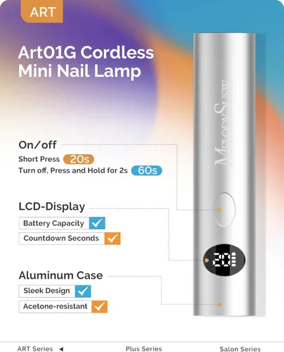 Miniatura 2 de MelodySusie Lámpara de Uñas UV Portátil Inalámbrica con Pantalla LCD y Lente Óptica, P-Art01G Mini Luz LED UV Recargable Flash Cura Todos los Geles