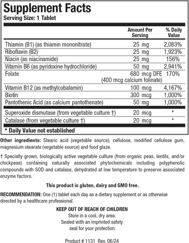 Miniatura 2 de BIOTICS Research Bio B Complex Complejo B de alta potencia con folato y vitaminas B2, B6 y B12 para la producción de energía. Apoya la función