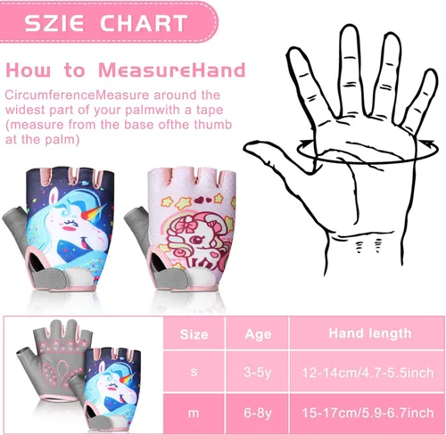 Miniatura 7 de Funtery 2 pares de guantes deportivos de ciclismo para niños, guantes de medio dedo de unicornio, guantes de ciclismo para niños y niñas, guantes