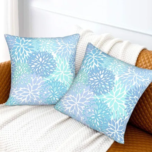Miniatura 7 de Perinsto Juego de 2 fundas de almohada decorativas de flores de crisantemo azul, fundas de almohada suaves para sofá, cama, decoración del hogar, 16