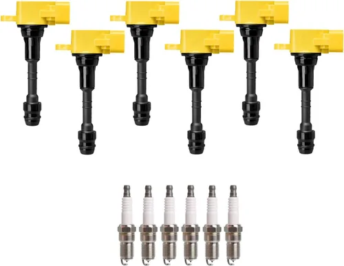ENA Juego de 6 bobinas de encendido amarillas y bujías de iridio compatibles con Nissan Infiniti Frontier NV1500 NV2500 NV3500 Xterra Pathfinder