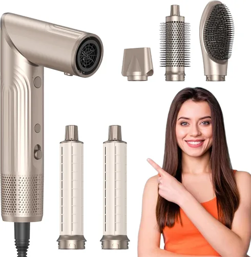 Cepillo de secado de pelo profesional 5 en 1, rizadores de envoltura automática sin esfuerzo con motor de alta velocidad de 110,000 RPM, secado
