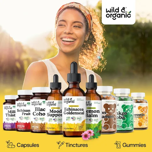 Miniatura 5 de Wild & Organic Echinacea Goldenseal - Suplemento de apoyo inmunológico con extracto de raíz de equinácea de sello dorado, tintura vegana, sin azúcar