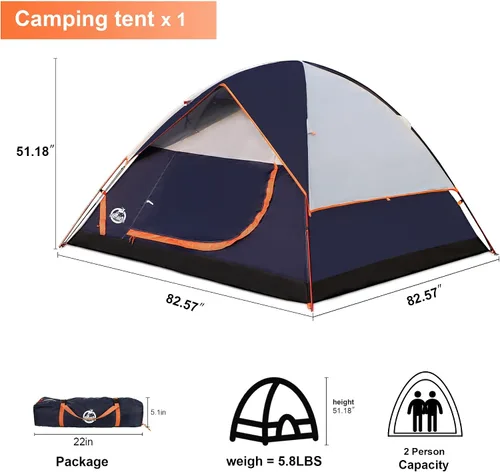 Miniatura 2 de Northroad 9PCS Camping Tent Kit, Including 1 2/3 Person Dome Tent, 2 Sleeping Bag, 2 Sleeping Pad/Camping Mat, 2 Single Camping Hammock with 2 Tree