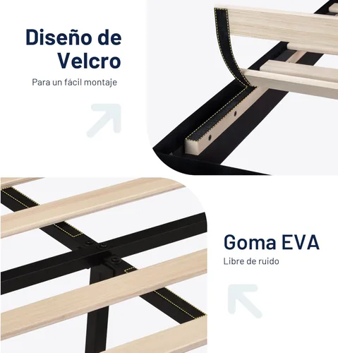 Miniatura 5 de Allewie Base de cama de plataforma tamaño King con cabecera tapizada de terciopelo y soporte de listones de madera, base de colchón totalmente Negro
