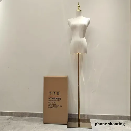 Miniatura 3 de Maniquí femenino ajustable con forma de torso para exhibición de ropa con soporte de metal dorado