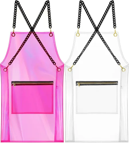 Miniatura 8 de Xtinmee Delantal transparente transparente para estilista, impermeable, para peluquería, trabajo, con bolsillo para peluquería y uñas, 2