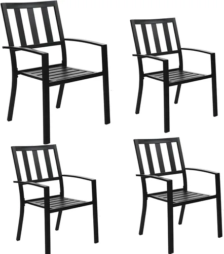 MFSTUDIO Juego de 4 sillas de comedor al aire libre, sillas de metal para terraza, bistró, porche, césped, sillas de comedor apilables de hierro