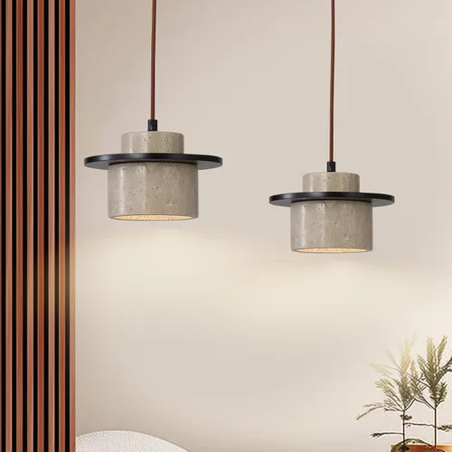 Miniatura 11 de Lámpara colgante japonesa Wabi Sabi de piedra natural, lámpara colgante de travertino amarillo nórdico para isla de cocina, candelabro de madera