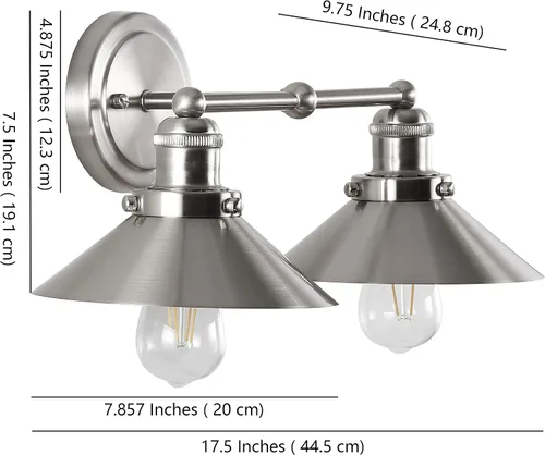 Miniatura 3 de JONATHAN Y JYL7427B JYL7427B del 17 de julio, lámpara de pared de sombra metálica de 44.5 cm con 2 luces, estilo granja contemporáneo transicional