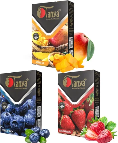 Tanya Hookah Shisha Sabores, sin tabaco y nicotina, paquete variado de frutas, 1.76 oz (paquete de 3) fresa, arándano y mango.