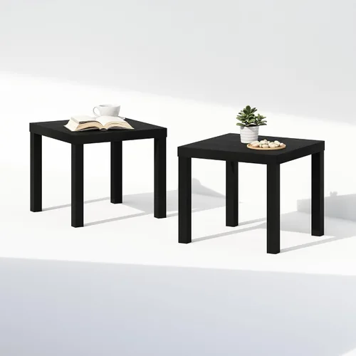 Miniatura 5 de Furinno Juego de 2 mesas de centro clásicas, mesa de centro cuadrada moderna con tablero triple grueso, mesa auxiliar con 4 patas, para sala de Negro