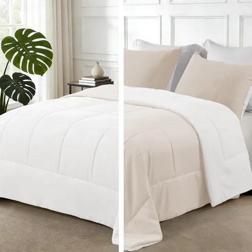Miniatura 16 de Exclusivo Mezcla Juego de edredón ligero reversible tamaño individual, edredón alternativo al plumón con 1 funda de almohada, juego de ropa de cama