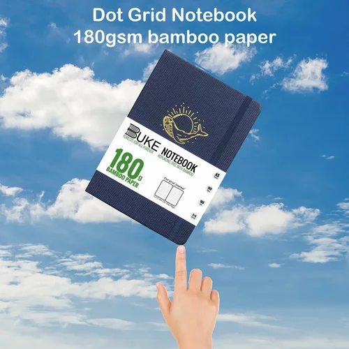 Miniatura 2 de BUKE Cuaderno de cuadrícula de puntos, papel blanco de bambú de 6.35 oz/m², 5 puntos de 0.197 x 0.197 in, 160 páginas, encuadernación plana, bordes