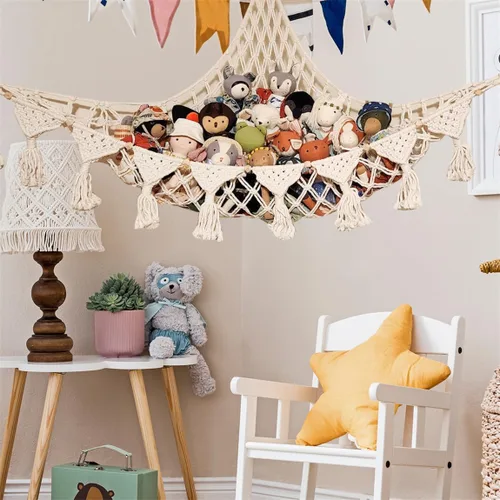Miniatura 6 de Hamaca de almacenamiento de juguetes de peluche para colgar en la pared, organizador colgante de esquina para dormitorio, soporte de juguetes