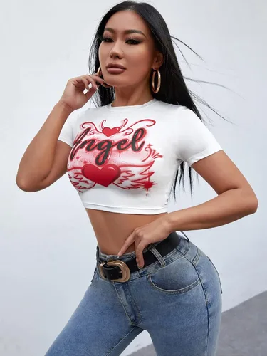 Miniatura 4 de SOLY HUX Camiseta corta de manga corta Y2k para mujer, camiseta de verano, Blanco