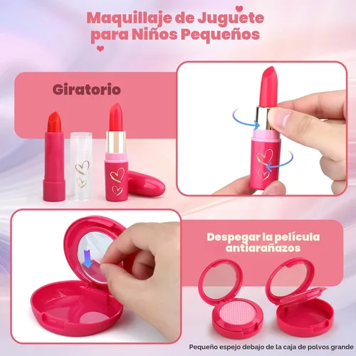 Miniatura 4 de Woumserta Kit de maquillaje de simulación para niños de 3 a 5 años, juego de maquillaje falso azul o beige para niñas pequeñas, regalos