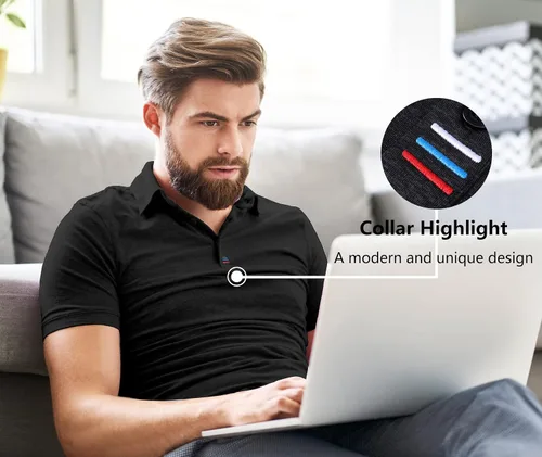 Miniatura 3 de V VALANCH Polo para hombre casual manga larga polo de golf absorbe la humedad cuello
