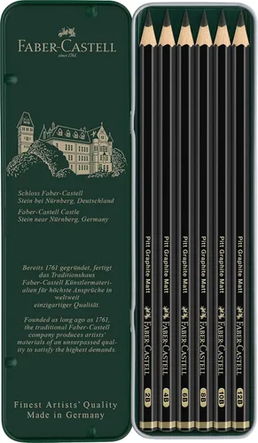 Miniatura 3 de Faber-Castell Pitt - Juego de lápices mate de grafito, lata de metal de 6 lápices de grafito, juego de lápices de dibujo y dibujo