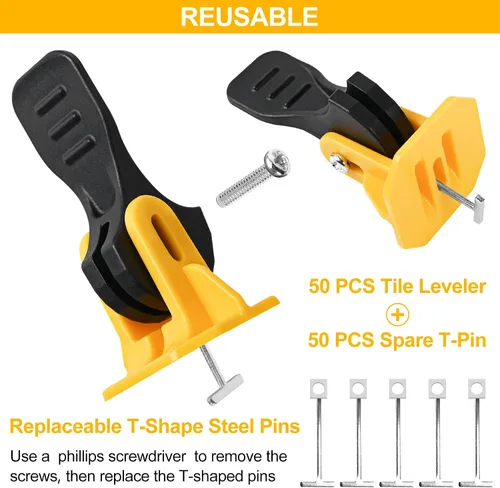 Miniatura 3 de Sistema de nivelación de baldosas Pro Tools Kit de espaciadores de azulejos, 50 compuestos de nivelación de suelo reutilizables, ajustables, se