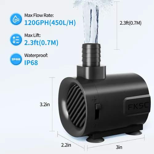 Miniatura 9 de Bomba de agua sumergible de 50 GPH - Bomba de fuente para acuario y pecera Mini, control de flujo ajustable, entrada lateral/inferior de doble Negro