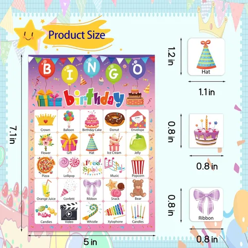 Miniatura 7 de Juego de bingo de cumpleaños, 24 jugadores, fiesta de cumpleaños, juegos de bingo de cumpleaños, tarjetas de bingo de feliz cumpleaños, tarjetas