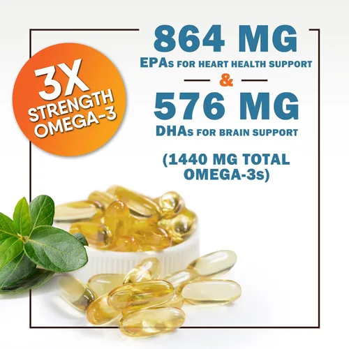 Miniatura 5 de Suplementos de aceite de pescado Omega 3 – 2400 mg de aceite de pescado por porción – Omega-3 de triple fuerza con ácidos grasos EPA y DHA – Apoyo