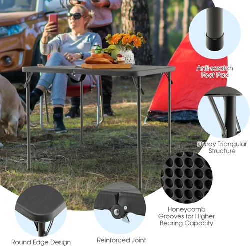 Miniatura 6 de Goplus Mesa plegable cuadrada de 34 pulgadas, mesas plegables de plástico portátiles con patas plegables y asa de transporte, interior y exterior