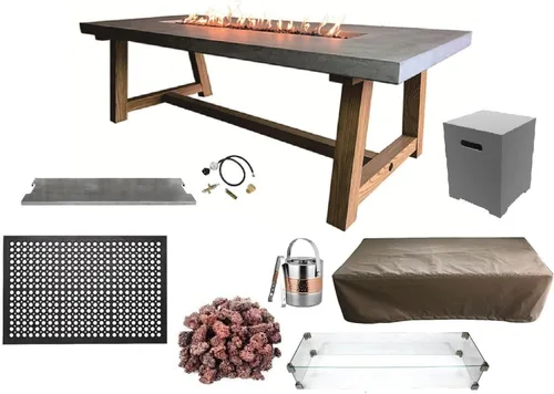 Miniatura 96 de Elementi+ Mesa de Fuego de Gas Colorado de Hormigón Fundido de 56" Rectangular, Hoguera al Aire Libre con Ignición Electrónica Incluye Cubierta