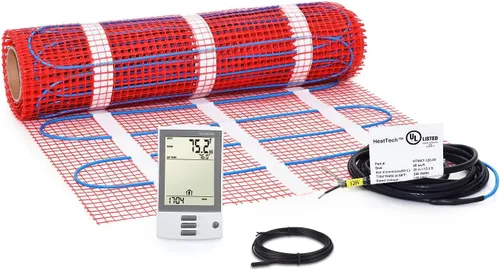 Miniatura 10 de Kit de alfombrillas calefactoras de suelo de 7.5 pies cuadrados de 120 V, sistema eléctrico de calefacción de suelo radiante, termostato