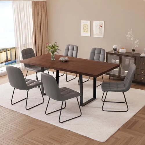 Miniatura 50 de ZckyCine Conjunto moderno de mesa de comedor de 5 piezas con mesa rectangular de madera y 4 sillas tapizadas en cuero, capacidad para 4 personas