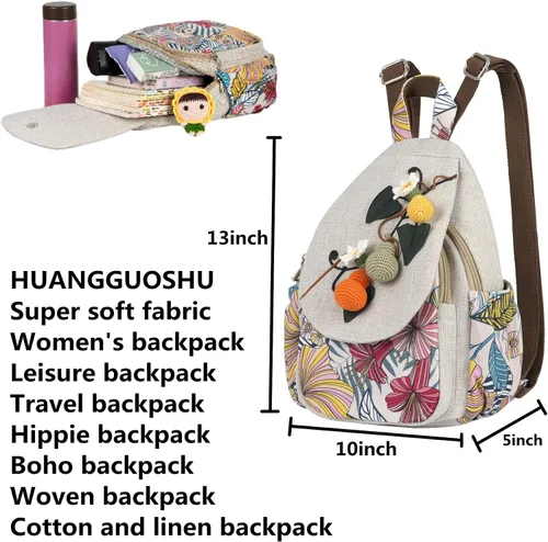 Miniatura 178 de HUANGGUOSHU Mochila de algodón tejida de algodón bohemio con bordado de lona estilo bohemio con múltiples bolsillos retro linda mochila cartera