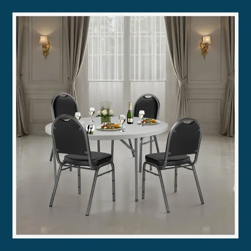 Miniatura 2 de OEF Furnishings OEF9210-SV/2 Silla apilable de grado comercial para banquetes (vinilo negro, marco recubierto de polvo plateado, paquete de 2)