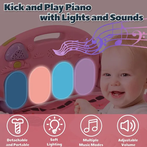 Miniatura 5 de Gimnasio de juego para bebés de 0 a 6 meses, tapete de alto contraste, piano para patear y tocar, música y luces, regalos para recién nacidos