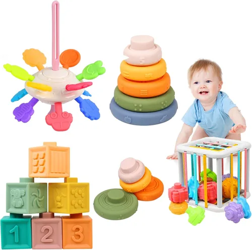 Miniatura 9 de Juguetes Montessori para bebés de 6 a 12 meses, 8 en 1, juguetes de baño sensoriales suaves para bebés, Montessori para niños de 1 año