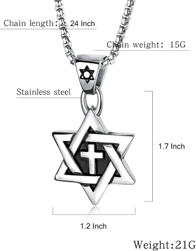 Miniatura 2 de Rehoboth Star of David - Collar con colgante de cruz Megan de seis puntas para niños hombres o mujeres cadena de acero inoxidable de 240in