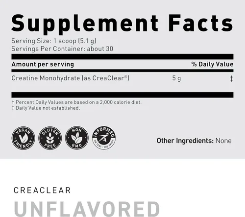 Miniatura 8 de Kaged CreaClear Creatine Monohydrate Powder Mezcla transparente y se disuelve completamente, sin grano Creatina micronizada premium para fuerza
