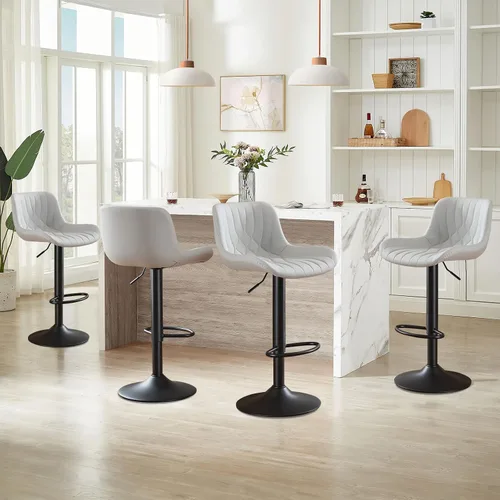 Miniatura 9 de Juego de 2 taburetes de bar modernos y giratorios ajustables con respaldo, asientos acolchados de piel sintética, sillas de isla de cocina para Gris