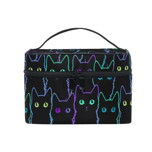Miniatura 6 de senya Bolsas de maquillaje de viaje con cremallera, patrón de gatos negros, bolsa de cosméticos, bolsas de aseo y tren, bolsas de almacenamiento