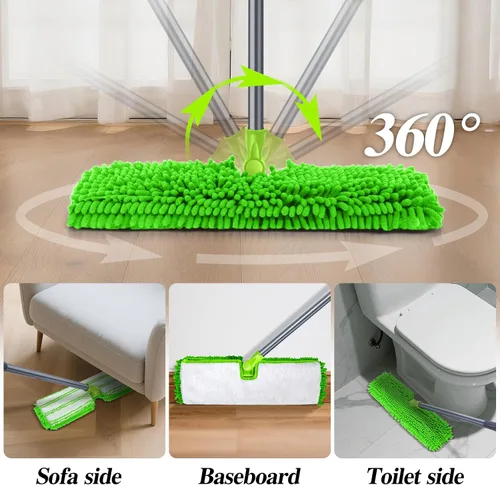 Miniatura 3 de MASTERTOP Trapeadores de microfibra para limpieza de suelos, trapeador de polvo de doble cara con 4 almohadillas de trapeador reutilizables y Verde