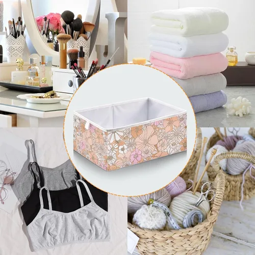 Miniatura 5 de Kigai Contenedores de almacenamiento con diseño floral retro, cubos grandes plegables de 11 x 11 x 11 pulgadas, cesta de almacenamiento para oficina