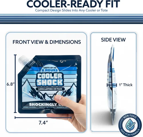 Miniatura 3 de Cooler Shock - Bolsas de hielo reutilizables para enfriadores - Paquetes de congelador fríos de larga duración para enfriadores y loncheras - Bolsas