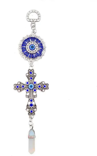 Miniatura 11 de LUCKBOOSTIUM Amuleto de cruz con incrustaciones de cristal azul y mandala azul de ojo malvado con piedra curativa colgante, dijes de naturaleza