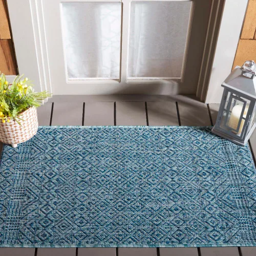 Miniatura 64 de SAFAVIEH Alfombra lavable al aire libre, colección Courtyard - 2'3" x 5', gris y negro, no desprende pelusa y fácil limpieza, ideal para patio