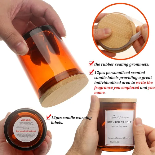 Miniatura 4 de MILIVIXAY 12 tarros de vela de vidrio ámbar de 10 onzas con tapas y kits de fabricación de velas, tarros de velas vacíos a granel para hacer velas