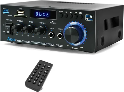 AK45 Amplificador de audio estéreo para el hogar, mini receptor Bluetooth 5.0, amplificador de potencia estéreo de alta fidelidad Blutooth de 300 W