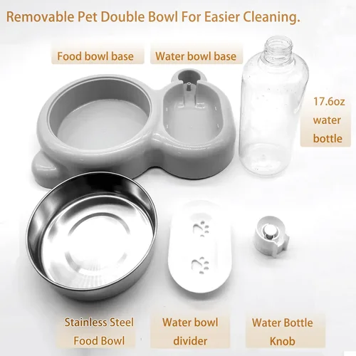 Miniatura 4 de Tfwadmx Juego de dispensador de agua de comida para conejos, cuencos autolenantes para gatos, sin derrames, botella de agua automática para perros