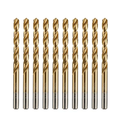 amoolo Brocas de titanio de 1/4 pulgadas (10 unidades), brocas de metal HSS 4341 prémium para madera, metal, acero, plástico, aleación de aluminio