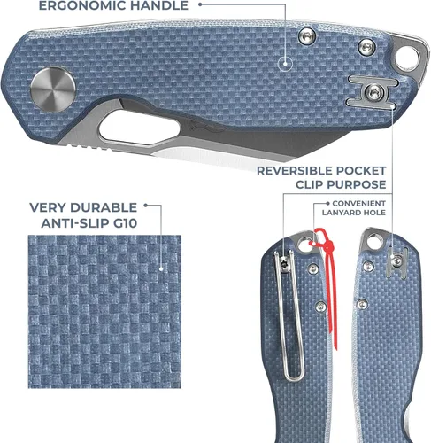 Miniatura 4 de Cuchillo plegable de bolsillo Firebird GANZO FH924-GY Wharncliffe Hoja de acero D2 Mango antideslizante G10 con clip para camping, caza, pesca, uso